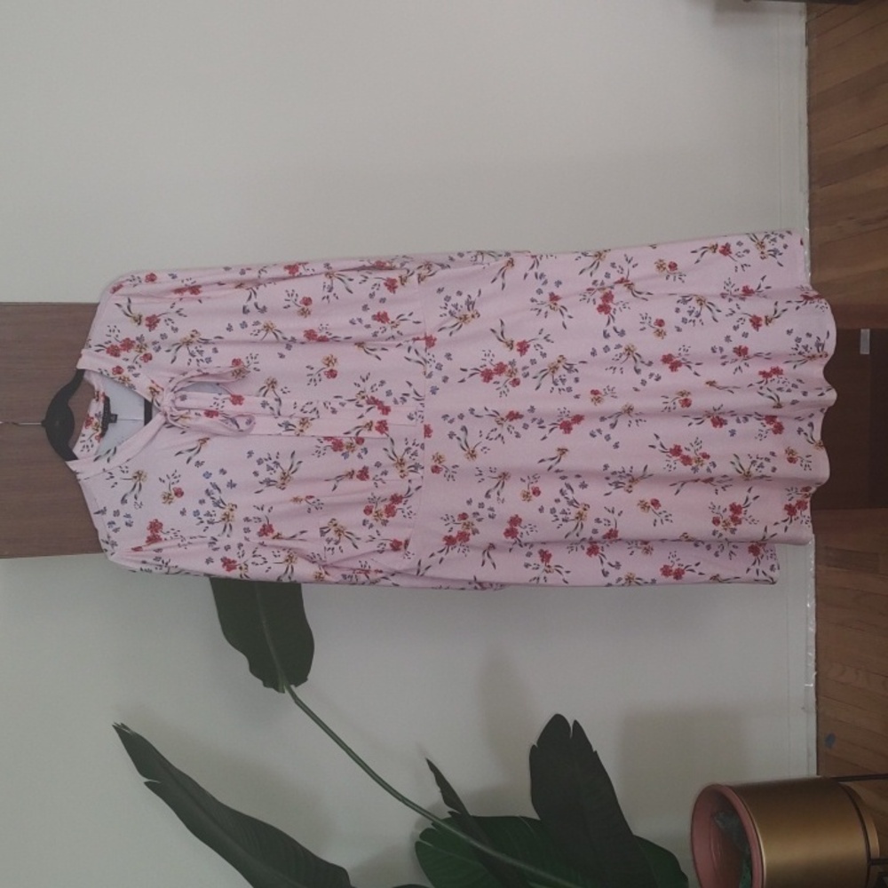 Eloquii Floral Long Sleeve Dress - Pink and Red